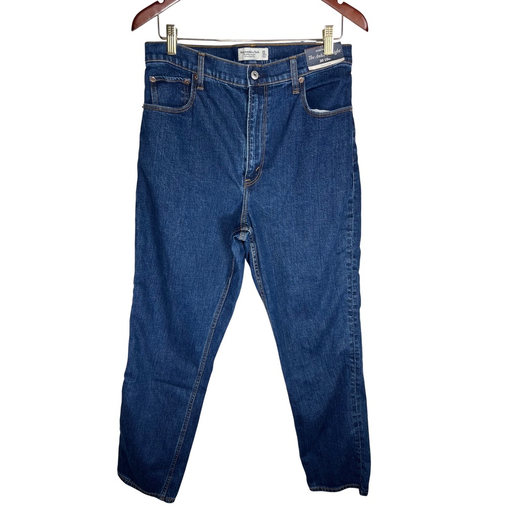 Abercrombie Ankle Straight Jeans Womens 30 Blue Curve Love Ultra High Rise NWT